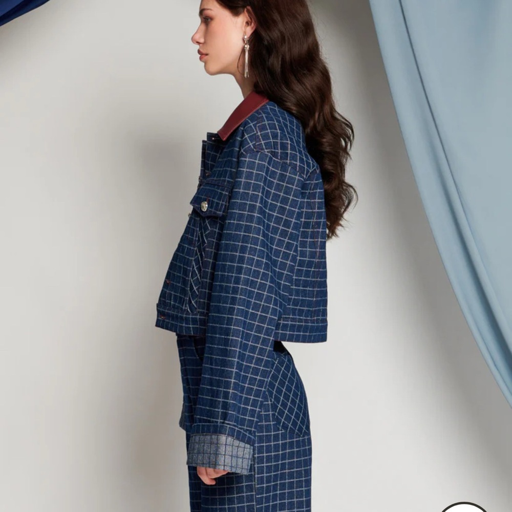 Women's Blue Checkered Jean Jacket